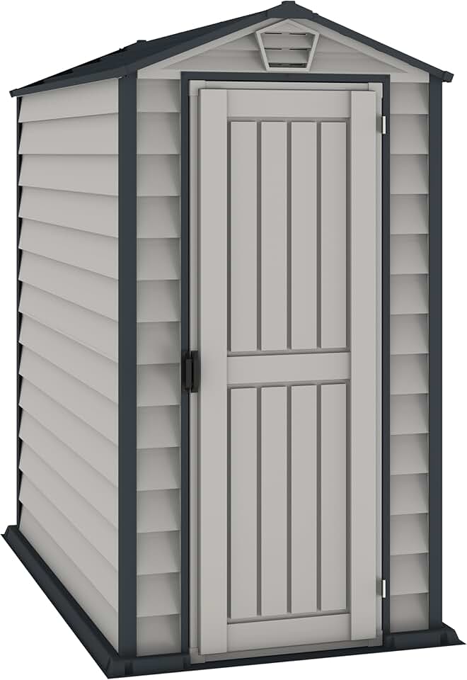 karaca-alisveris EverMore 4 x 6 (1.99 m²) Abri de jardin en plastique, solution de stockage extérieur ignifuge et tout temps, avec plancher en plastique, abri en vinyle sans entretien, Adobe & Grey