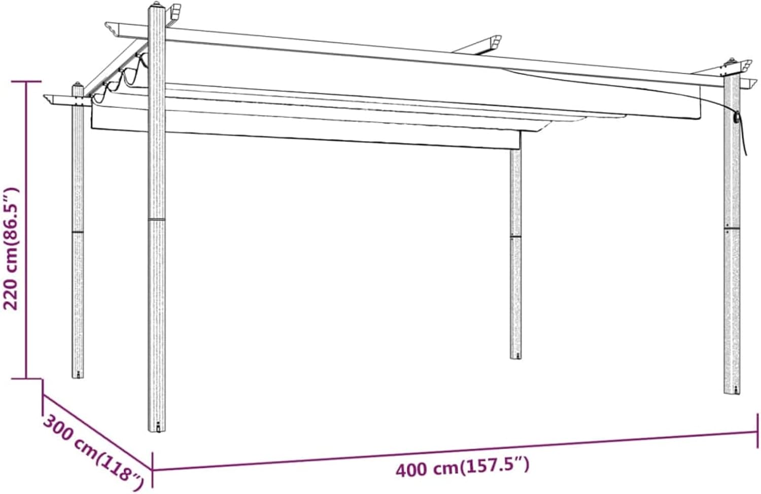 Tonnelle de jardin - toit extensible et étanche - 4x3m - coloris taupe