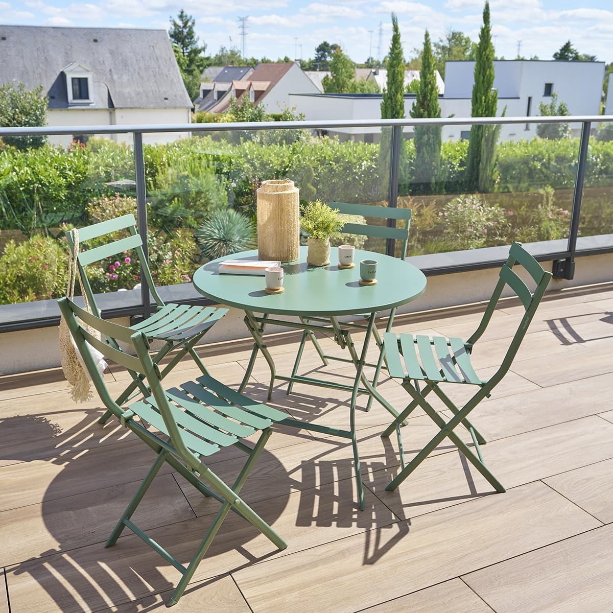 karaca-alisveris - Greensboro - table pliante acier 4 places, vert olive