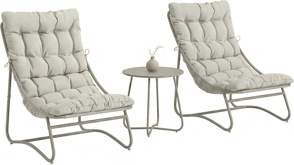 karaca-alisveris - Salon Bistro 3 pièces - table ronde, chaises textilène, coussins - mobilier de jardin métal, 2 personnes, gri