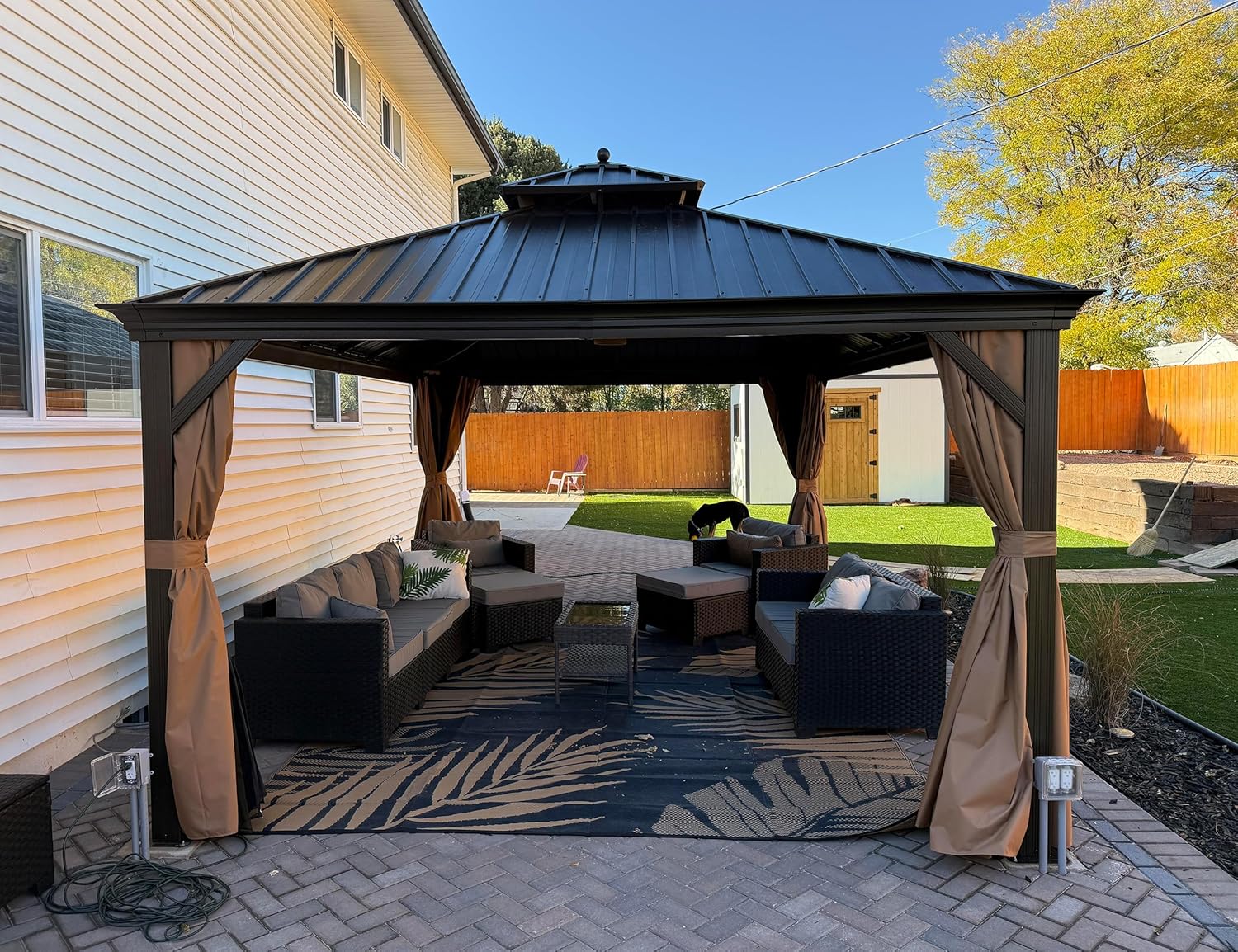 karaca-alisveris - Pergola toit double 4,85x3,65m acier moustiquaire rideaux