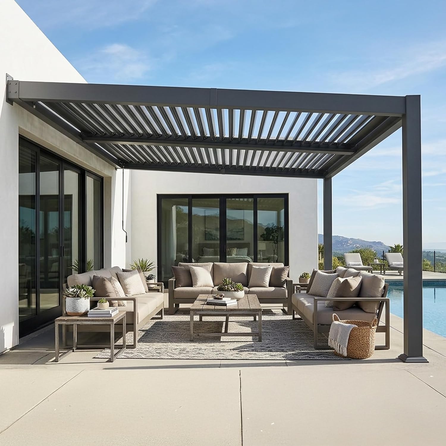 karaca-alisveris - Pergola bioclimatique adossée - 3x4,25m - aluminium, lames orientables, résistante UV et pluie