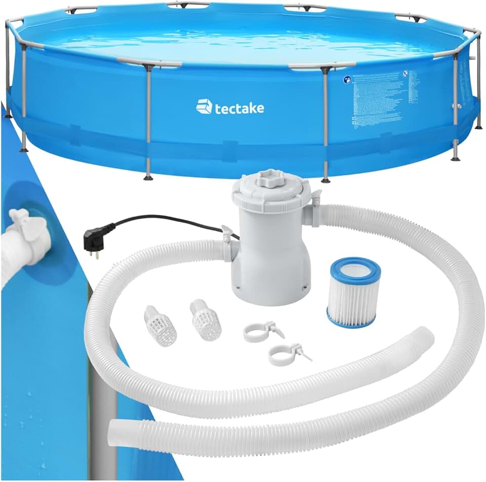 karaca-alisveris® Piscine Tubulaire Ronde Piscine Hors Sol Ø360 x 76 cm Bleu, Structure en Acier, PVC Résistant aux UV & à la déchirure, avec Pompe Piscine à Filtre, Montage & démontage Facile