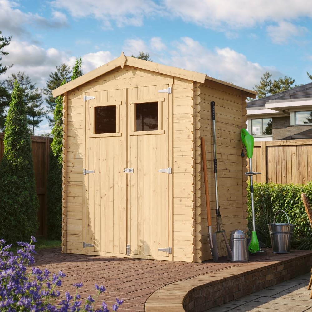 Abri de Jardin en Bois avec Sol TRAITÉ - Stockage extérieur I196xL136xH218 cm/ 1.98 m2 Petit abri à Outils, Local à vélos - Toit imperméable, fenêtres - karaca-alisveris M367