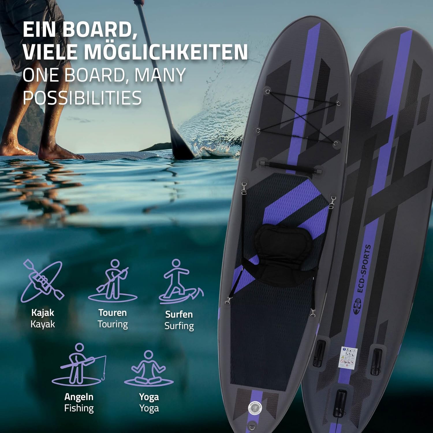 karaca-alisveris - Stand Up Paddle Gonflable - 305/308/320/380 cm - PVC, 120/150 kg, 10/15 cm