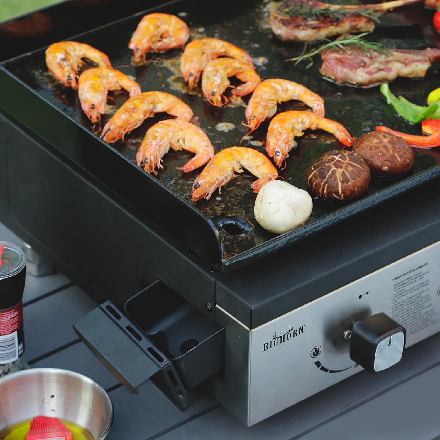 Plancha à gaz - 4 brûleurs, 10kW, noir, grande surface de cuisson