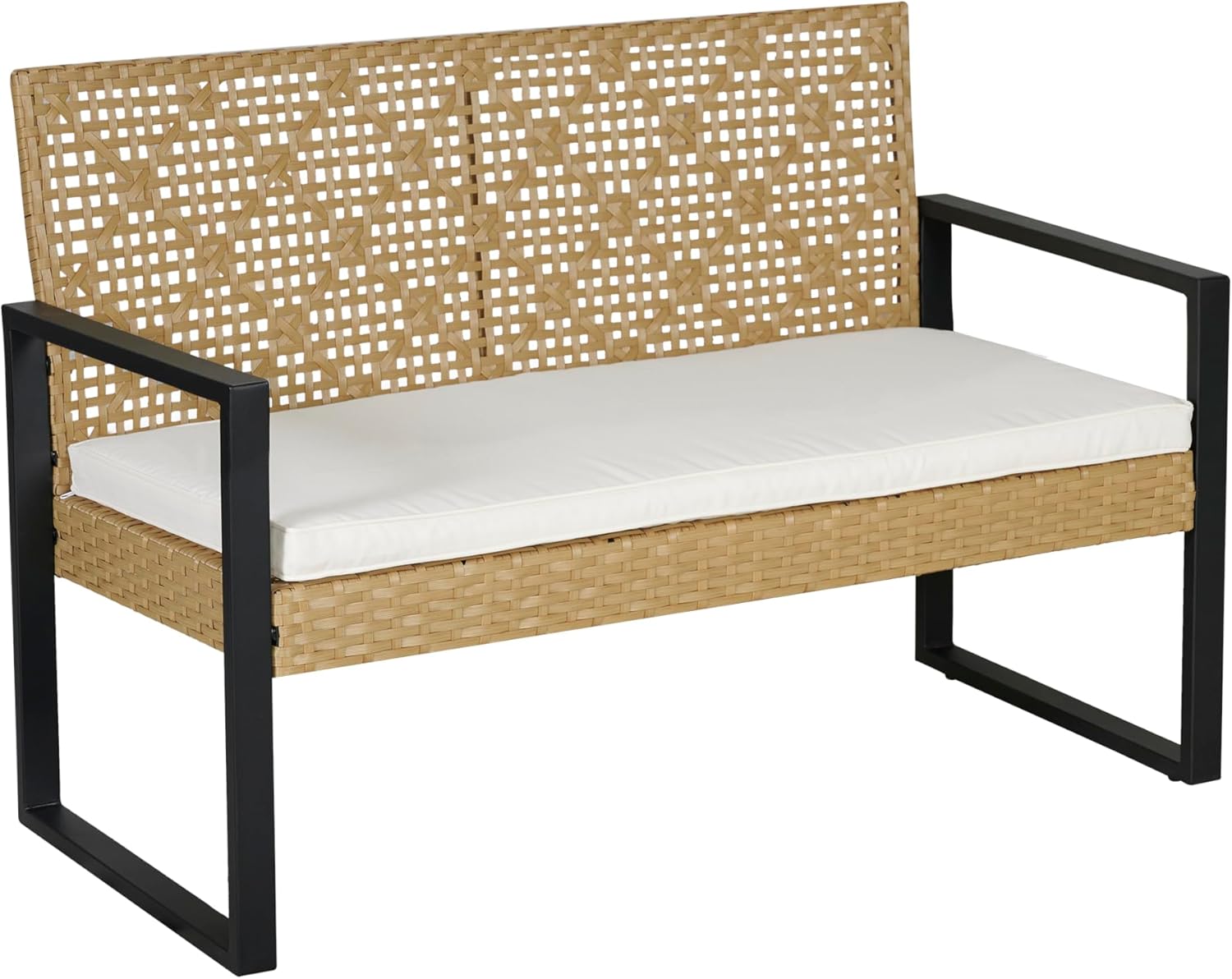 karaca-alisveris - Salon de jardin 4 pièces, acier/acacia, 2 chaises + banc, beige/naturel