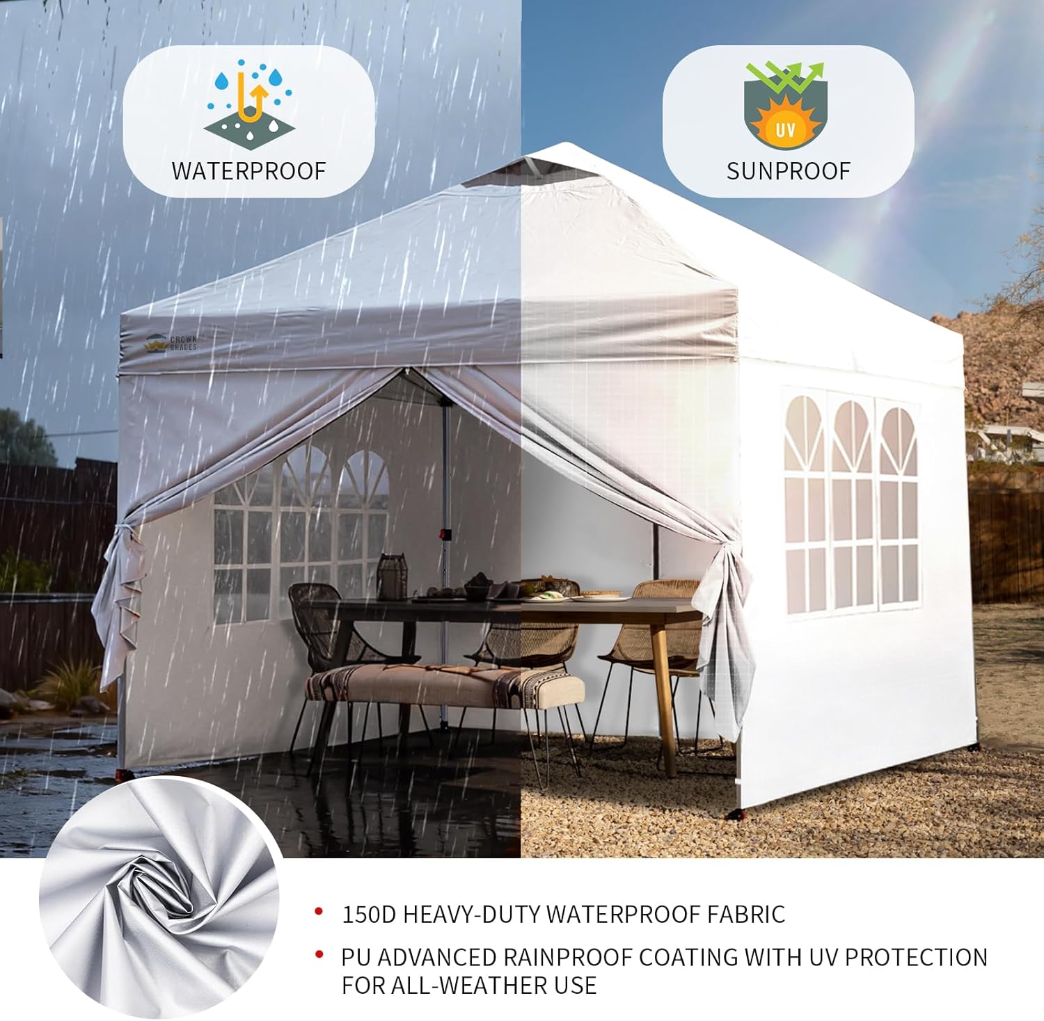 karaca-alisveris - Tonnelle Pliante - 3x3m - Imperméable, UPF 50+, 4 parois, sacs, blanc