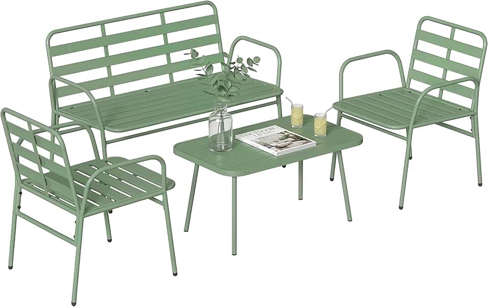 karaca-alisveris - Salon de jardin 4 pièces - acier vert - canapé et fauteuils