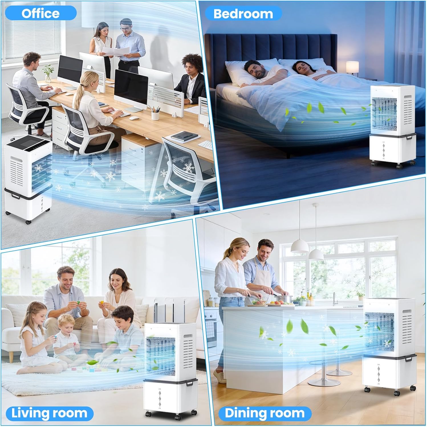 Climatiseur mobile 3-en-1, 12L, 6 vitesses, télécommande, 24H timer