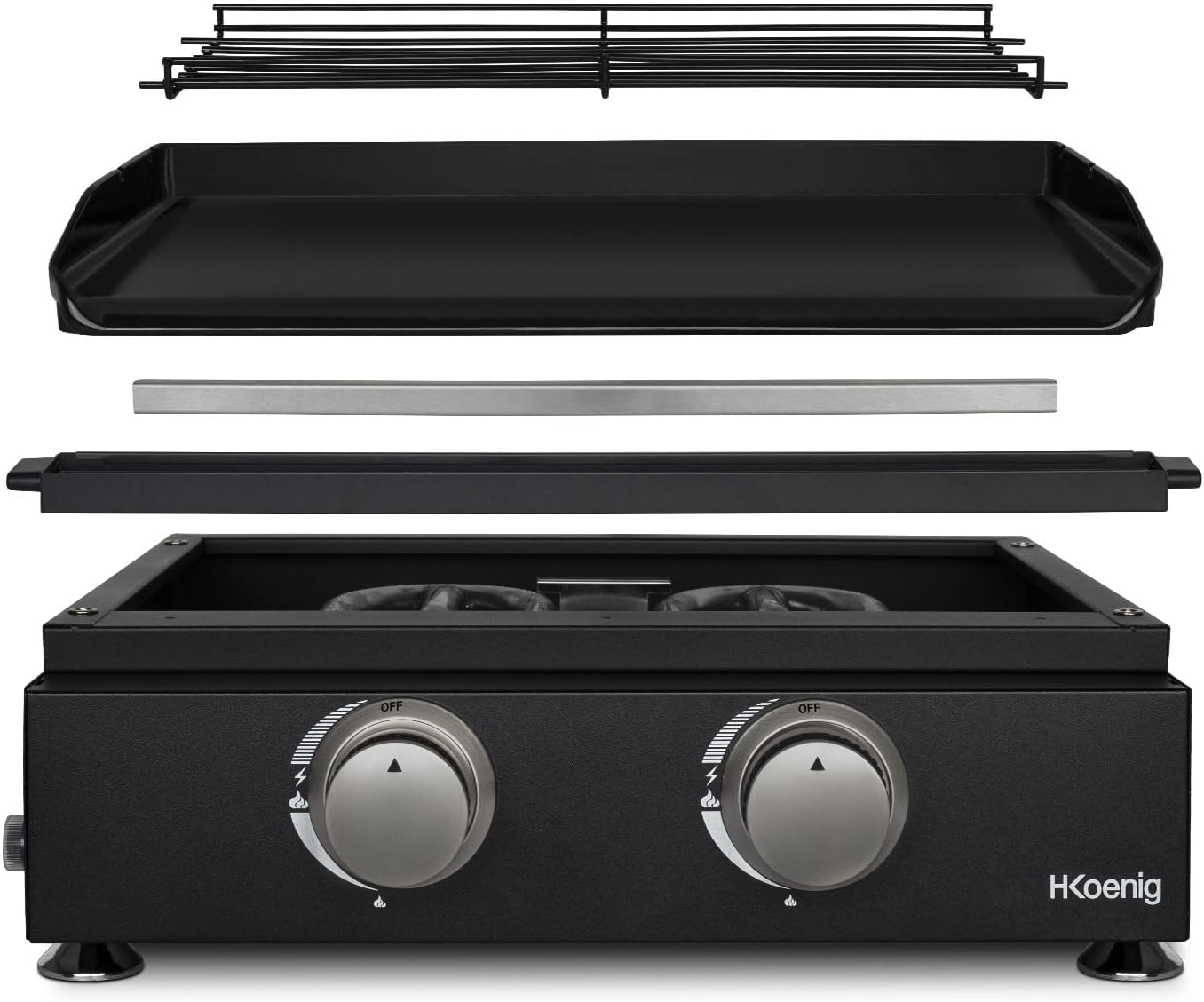 karaca-alisveris - plancha gaz 2 brûleurs - acier inox, fonte, jusqu'à 350°C - PLX1022