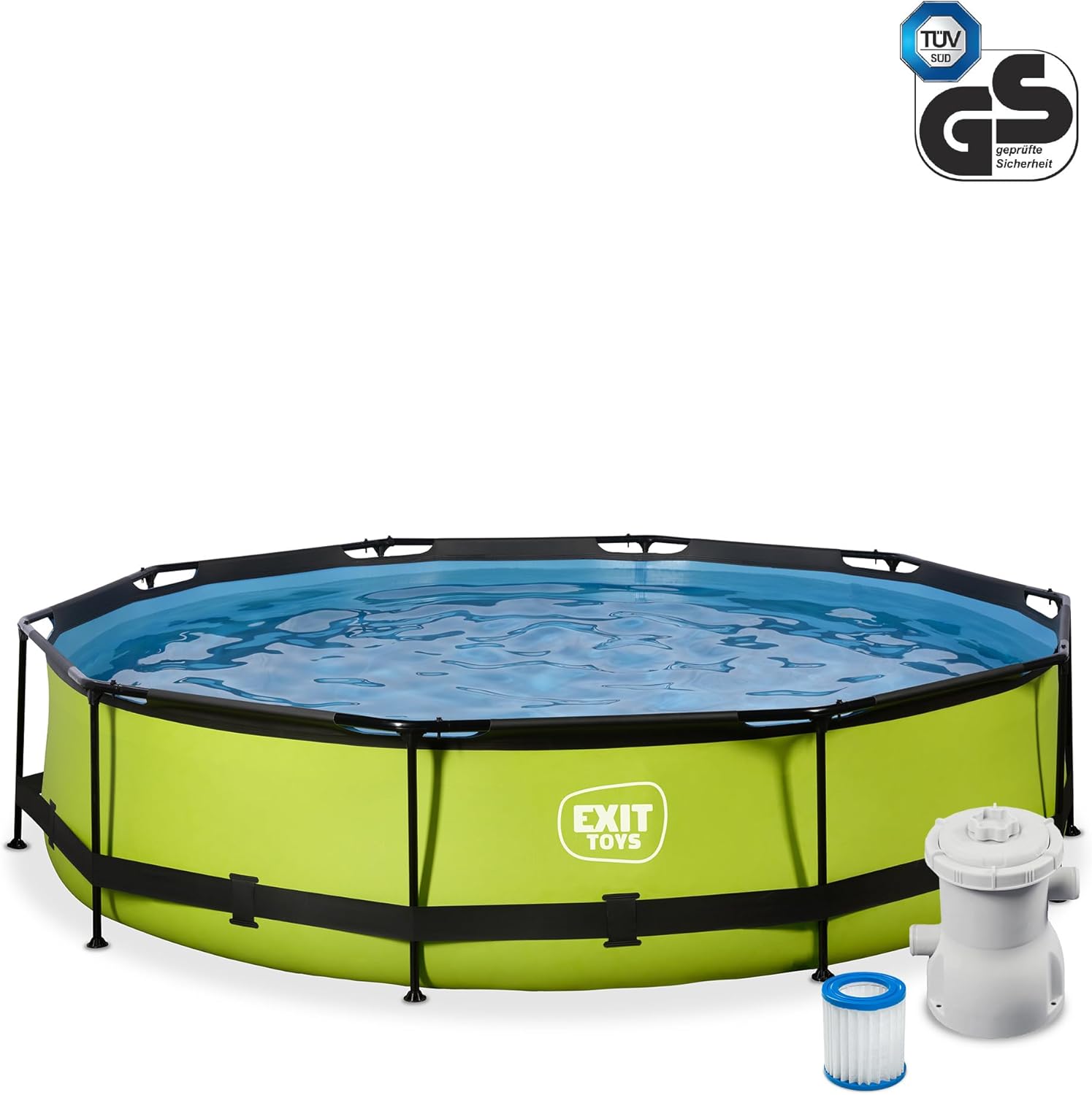 karaca-alisveris Piscine Tubulaire Lime - ø360x76cm - Piscine Hors Sol Ronde Grande avec Pompe Filtrante à Cartouche - Entrée Basse - Idéal pour Les Jeunes Enfants - Cadre Stable - Design Unique - Vert