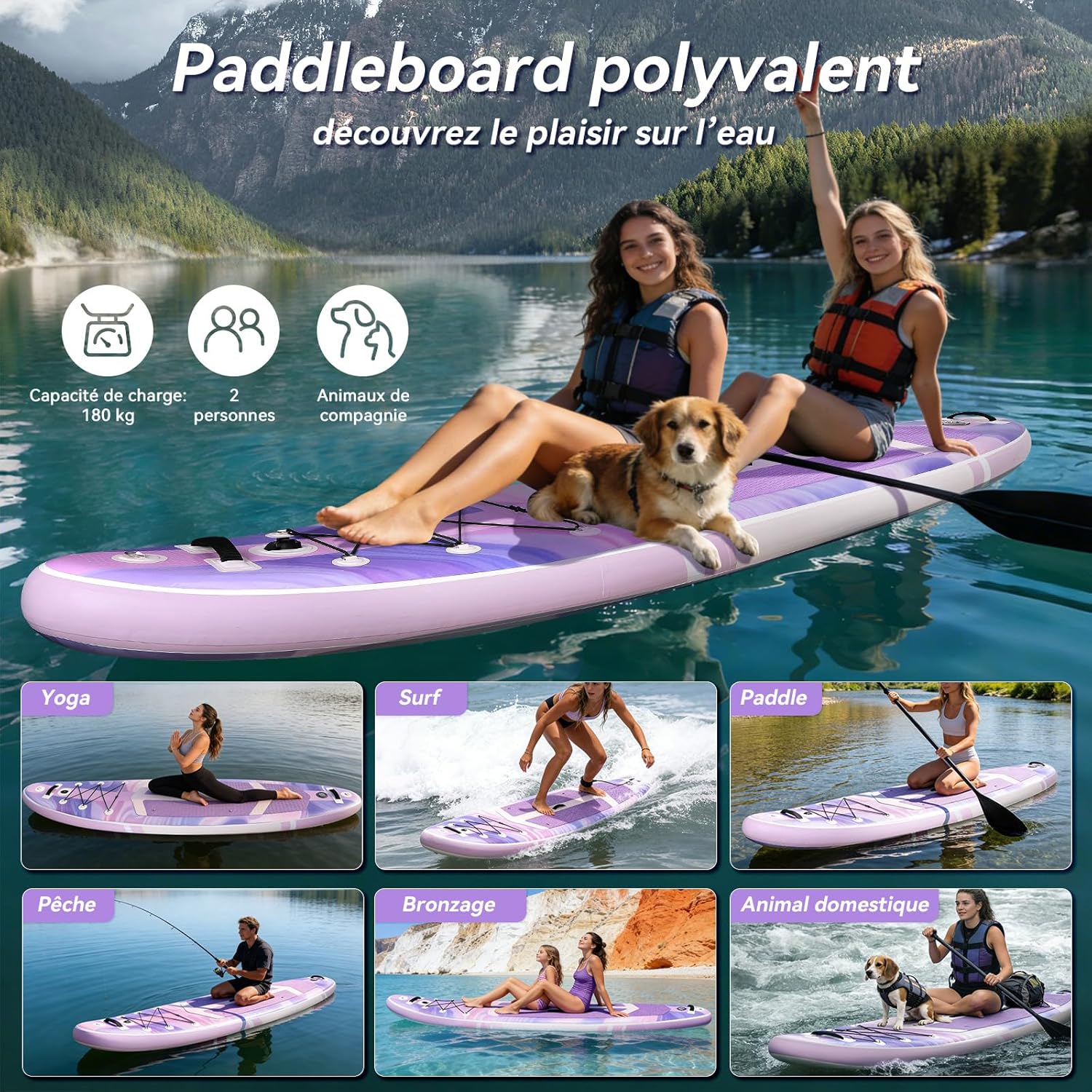karaca-alisveris - Paddle Gonflable Série Adulte - 320/335cm - 2 personnes, siège kayak, pagaie alu, support caméra, jusqu'à 15