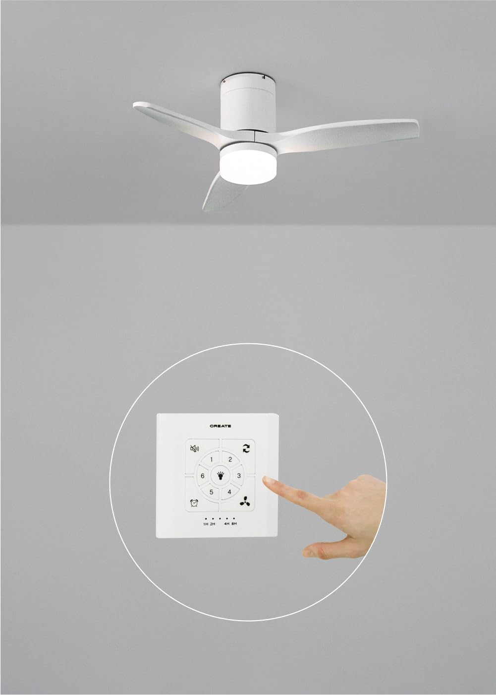 CREATE / WINDCALM S/Ventilateur de plafond ABS avec lumière blanc avec contrôleur et télécommande / 40W, Silencieux, Ø112 cm, 6 vitesses, 3 températures de lumière, minuterie, fonction été-hiver
