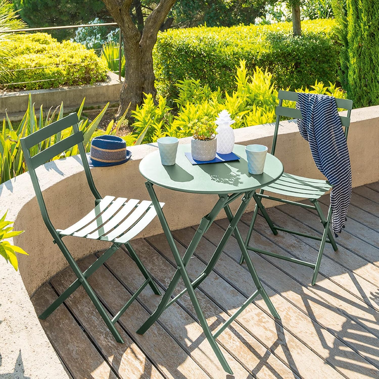 karaca-alisveris - Greensboro - Ø60 cm - Table de jardin pliante acier vert 2 places