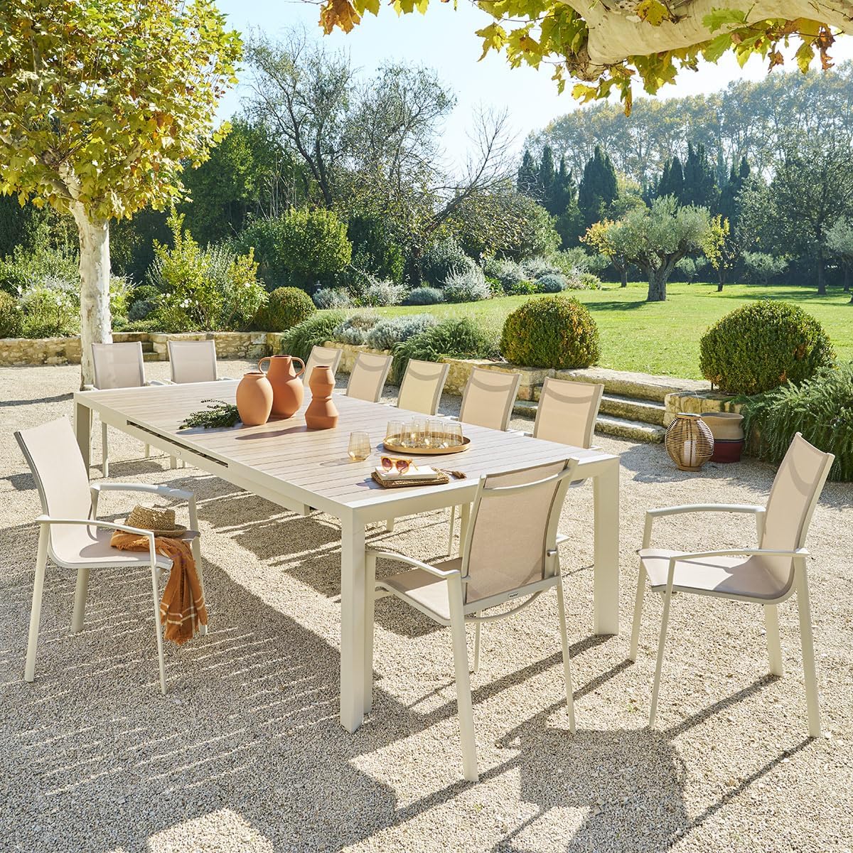karaca-alisveris - Evasion Argile - table extensible 14 places - aluminium bois antirouille, rallonge