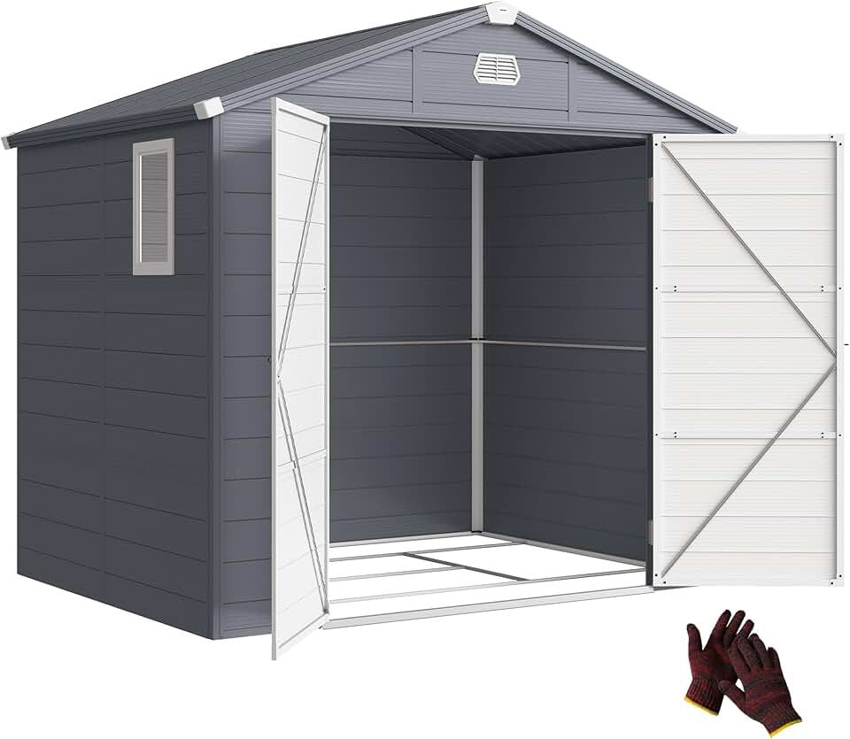 karaca-alisveris - abri de jardin résine 240x190x228cm - 4,6m², fondation alu, portes loquet, 3 fenêtres