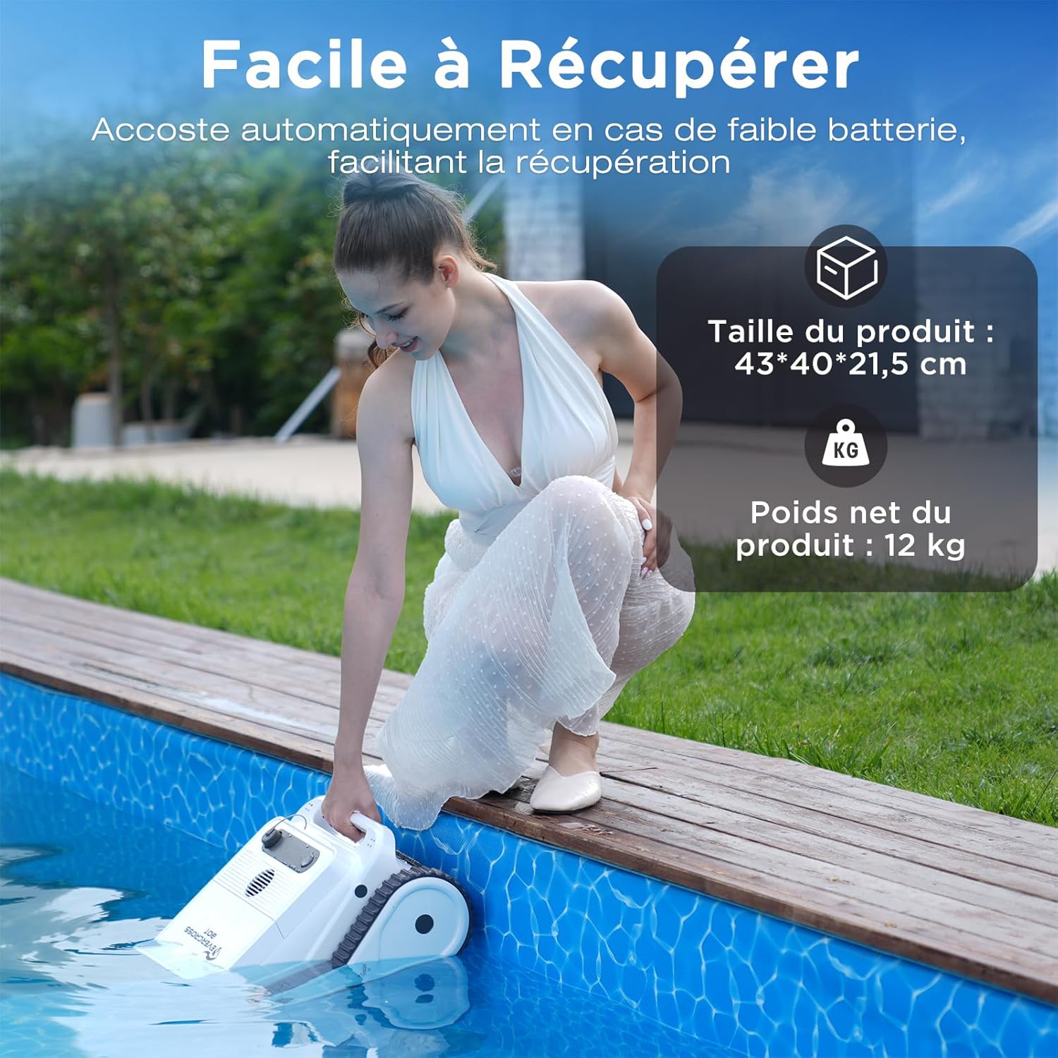 Robot piscine - U8 - autonomie 120min, contrôle app, 200㎡, sans fil