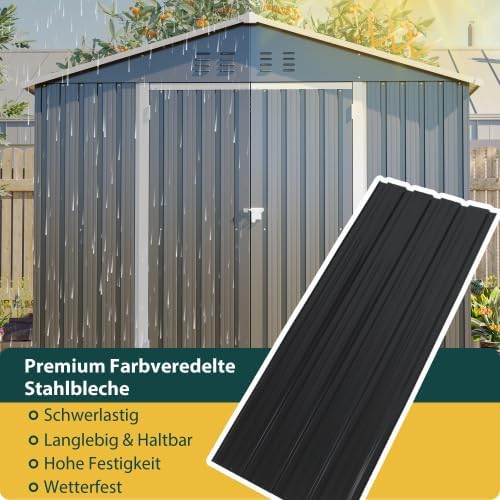 Gartenhaus en métal, abri de jardin 240x192x191 cm, avec porte coulissante et 4 aérations, abri de jardin verrouillable et résistant aux intempéries, pour stockage de jardin et vélos, Noir