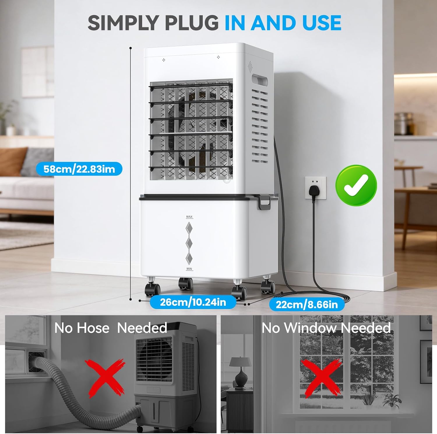 Climatiseur mobile - 12L, 6 vitesses, 3 modes, minuterie 24h, télécommande, 40 dB, portable