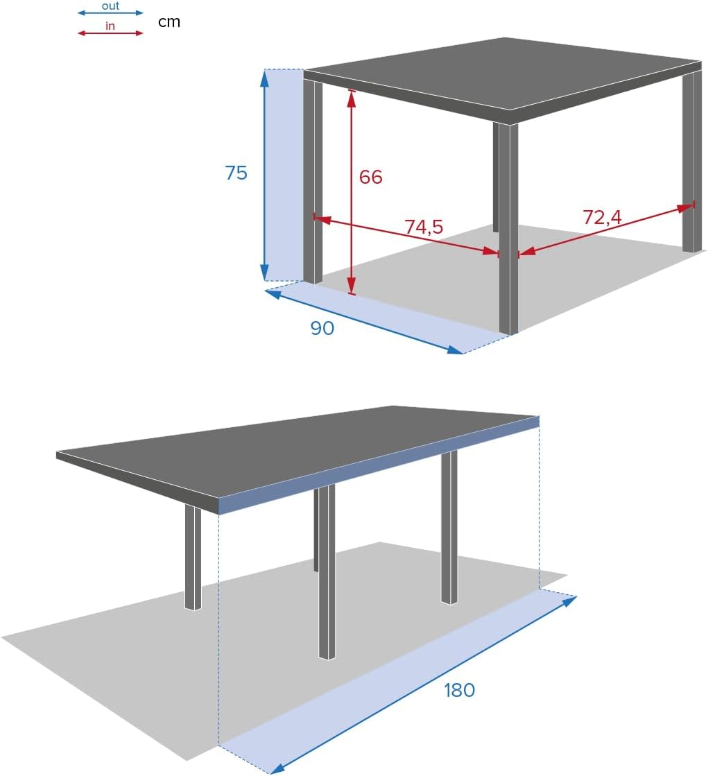 karaca-alisveris - Piazza extensible - 180/240x90 cm - alu gris, 8 places