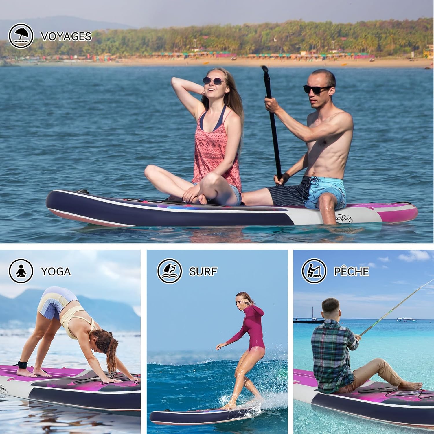 karaca-alisveris - Paddle gonflable 320/335 cm - 2 places, siège kayak, pagaie, pompe, 150 kg