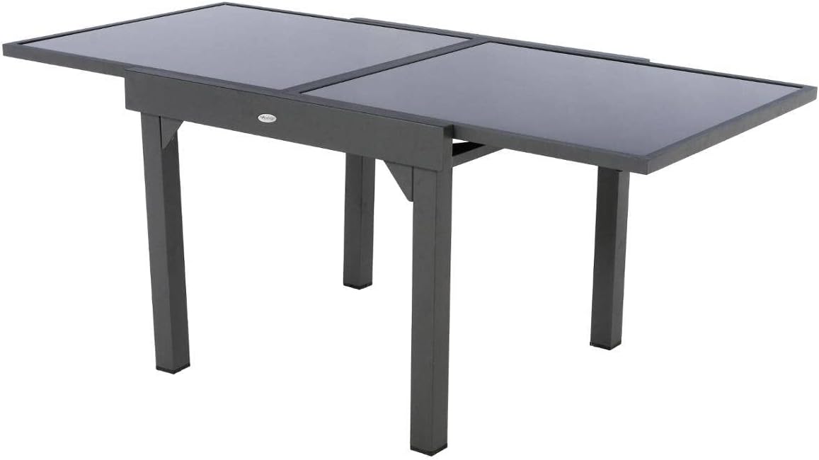 karaca-alisveris - Table Piazza Gris Graphite extensible 8 places - Aluminium anti-rouille, verre trempé, rallonge coulissante.