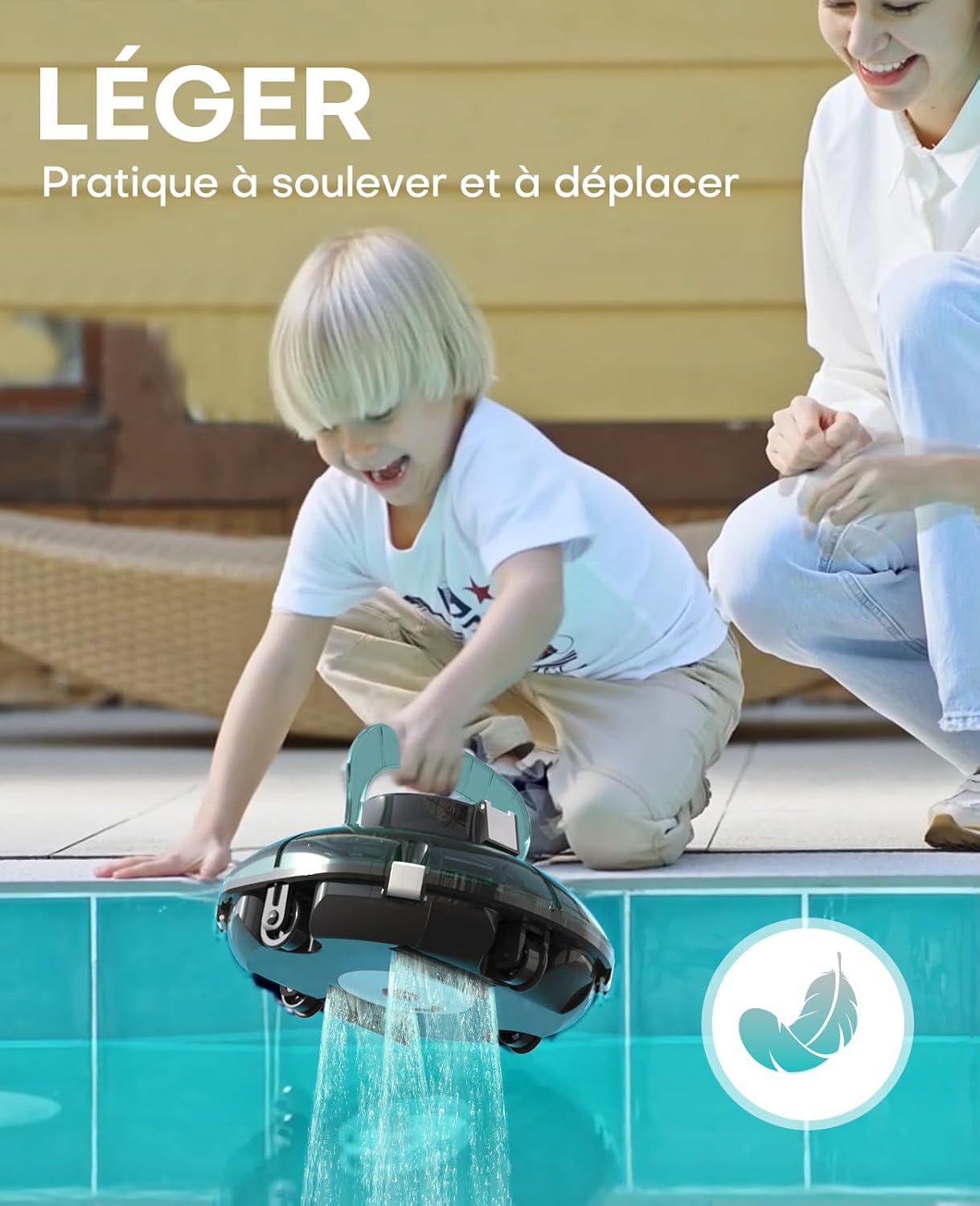 karaca-alisveris Winny 200 Robot Piscine, Aspirateur Piscine Sans Fil Avec Batterie, Autonomie 75 Min pour Piscines Hors-Sol 60m², Double Filtration,Stationnement Automatique(Transparent Vert Blanc)