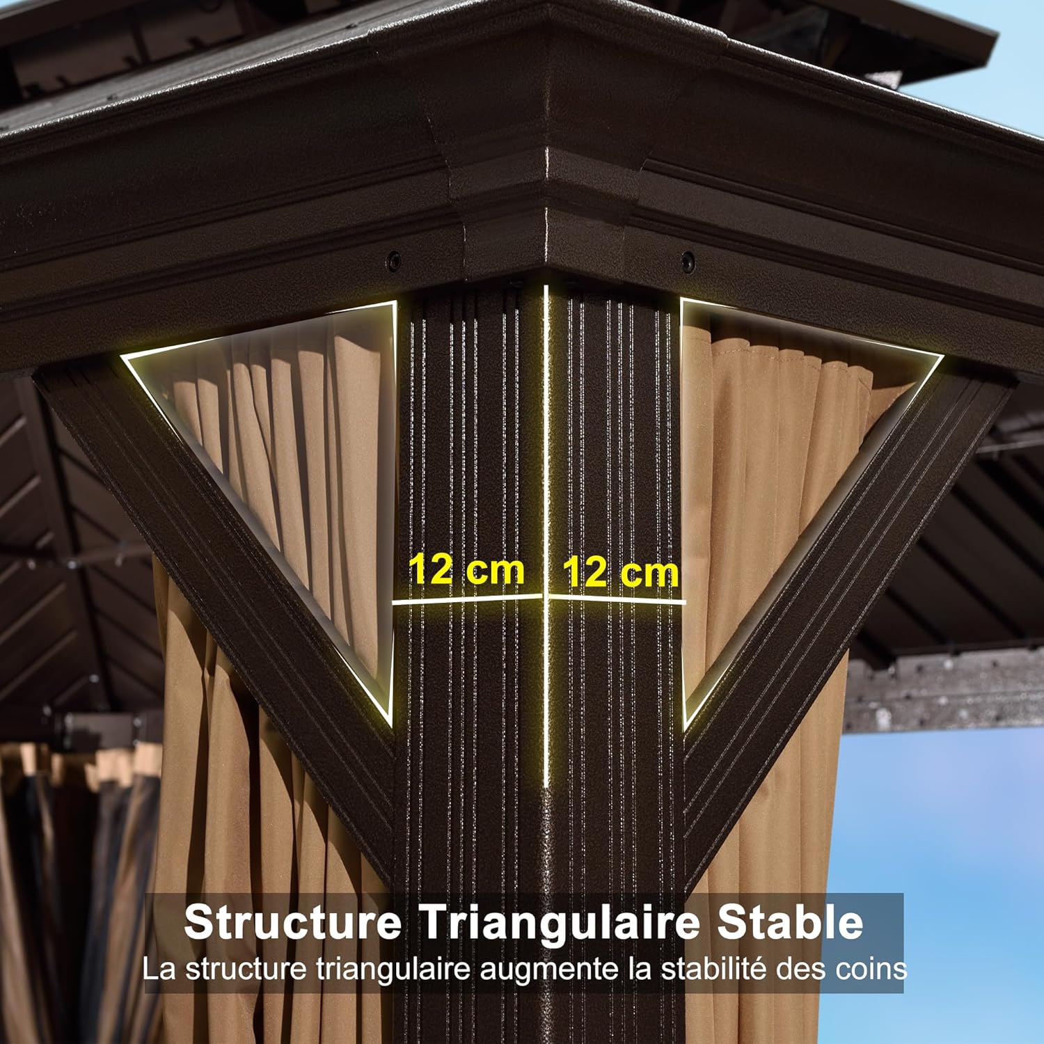 karaca-alisveris - Tonnelle aluminium série éclairée - 4,85x3,65 m - gouttière, rideaux moustiquaires, poteaux renforcés, bro