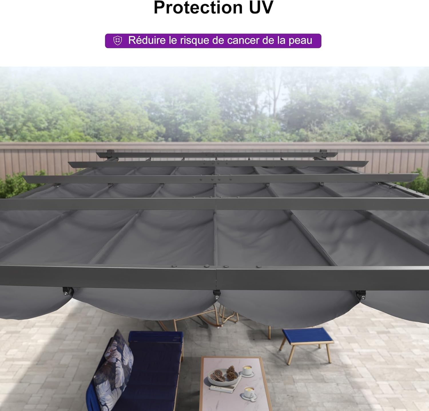 karaca-alisveris - Pergola aluminium - 4x3,2m - LED, toit rétractable, toile teintée