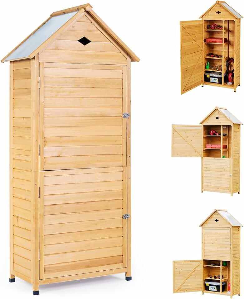 karaca-alisveris - Abri de jardin avec étagères et placard, 80x45x177cm, portes verrouillables