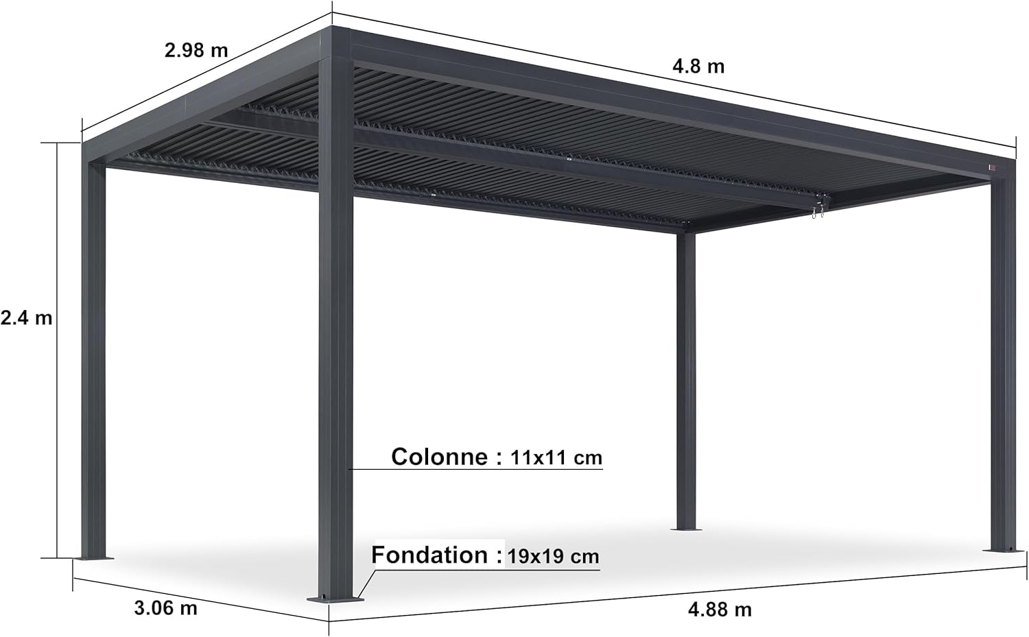 karaca-alisveris - Pergola bioclimatique - 4,8x3m - alu, lames orientables, éclairage, 14,4m²