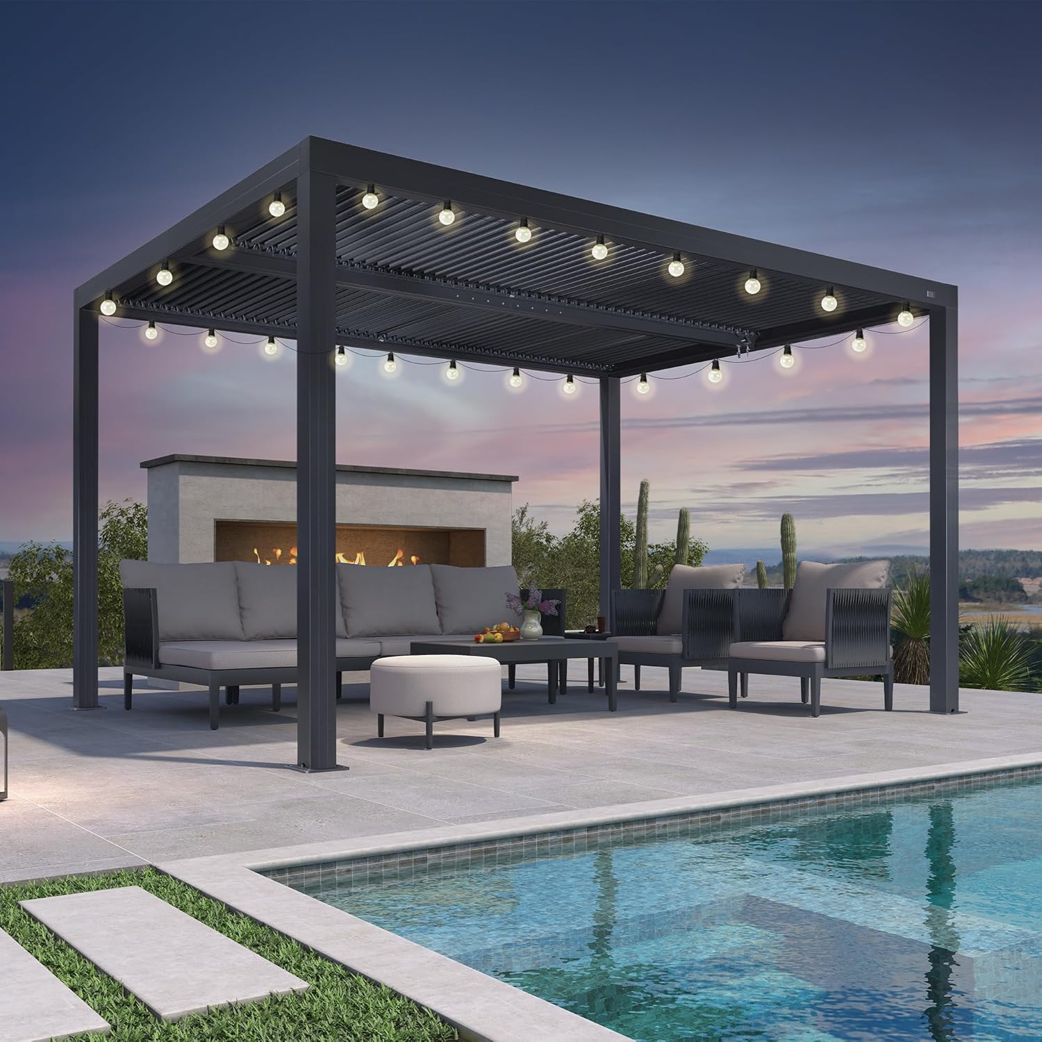 karaca-alisveris - Pergola bioclimatique - 4x3,3m - lames orientables, éclairage intégré