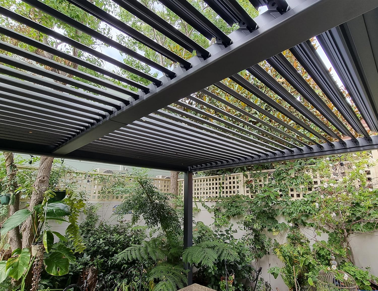 karaca-alisveris - pergola bioclimatique - 3x3,65m - aluminium, lames orientables, gris