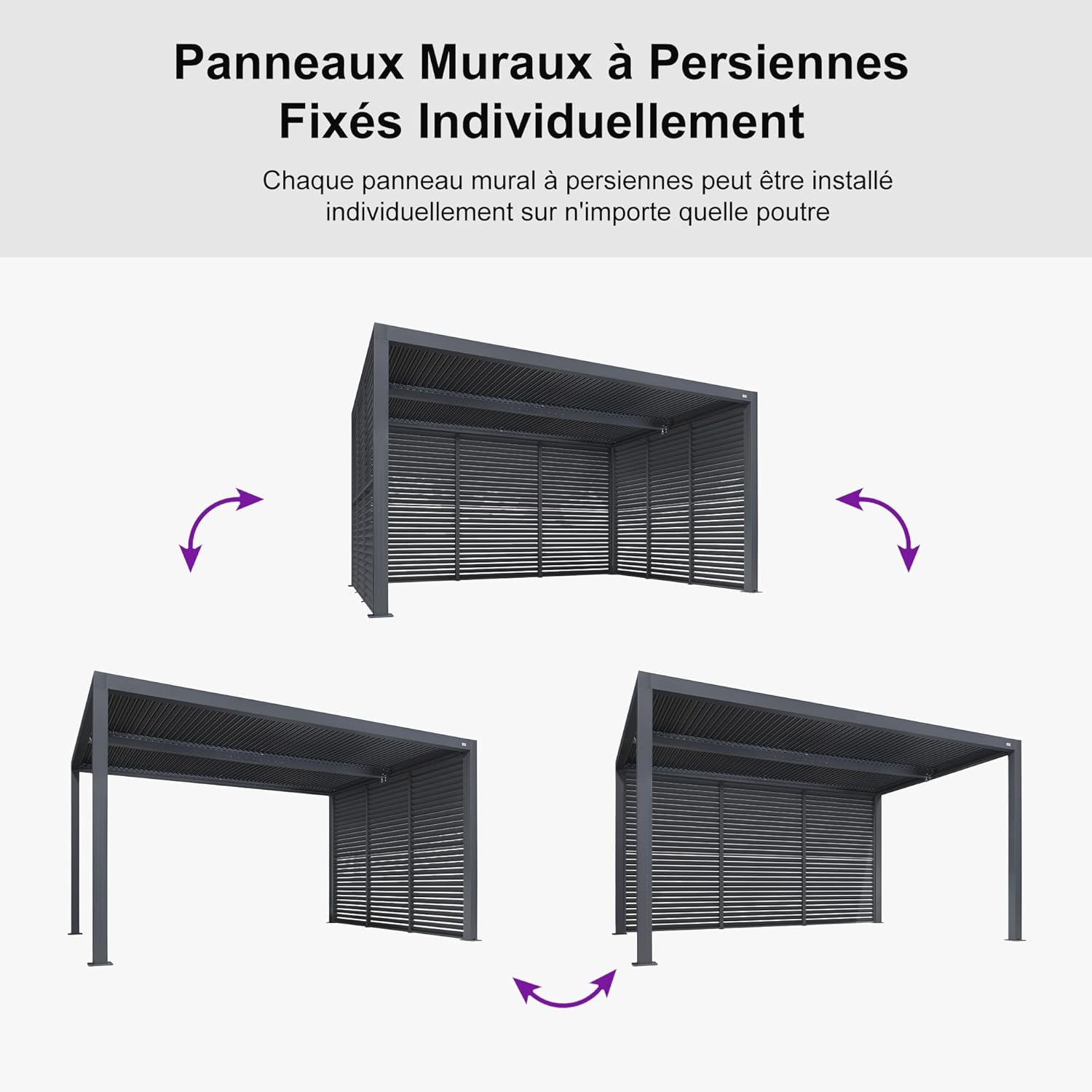 karaca-alisveris - Pergola bioclimatique - 4,24x3m - aluminium, persienne fixe, lames orientables