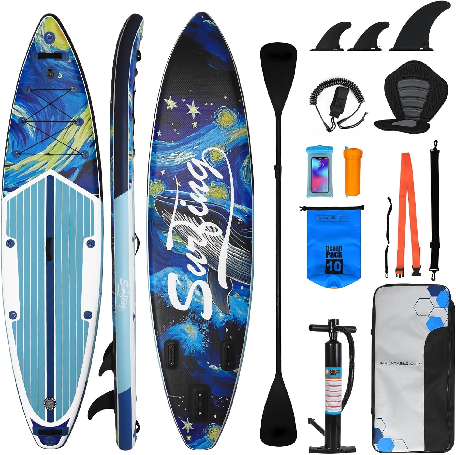 karaca-alisveris - Paddle gonflable adulte 320/335cm - 2 personnes, siège kayak, pagaie, support caméra, 150kg