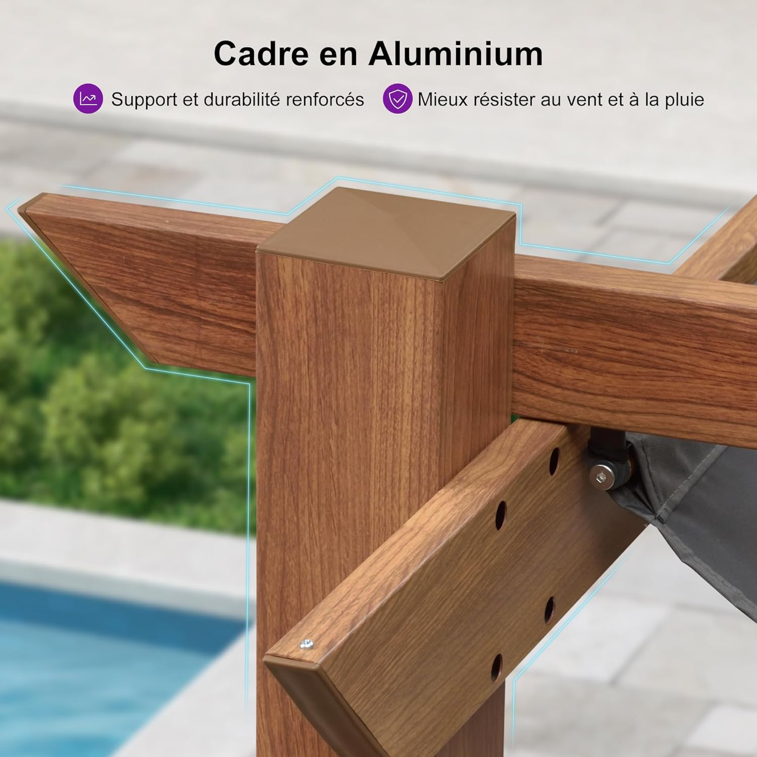 karaca-alisveris - Pergola aluminium - 4x3m - toile rétractable, teck, imperméable
