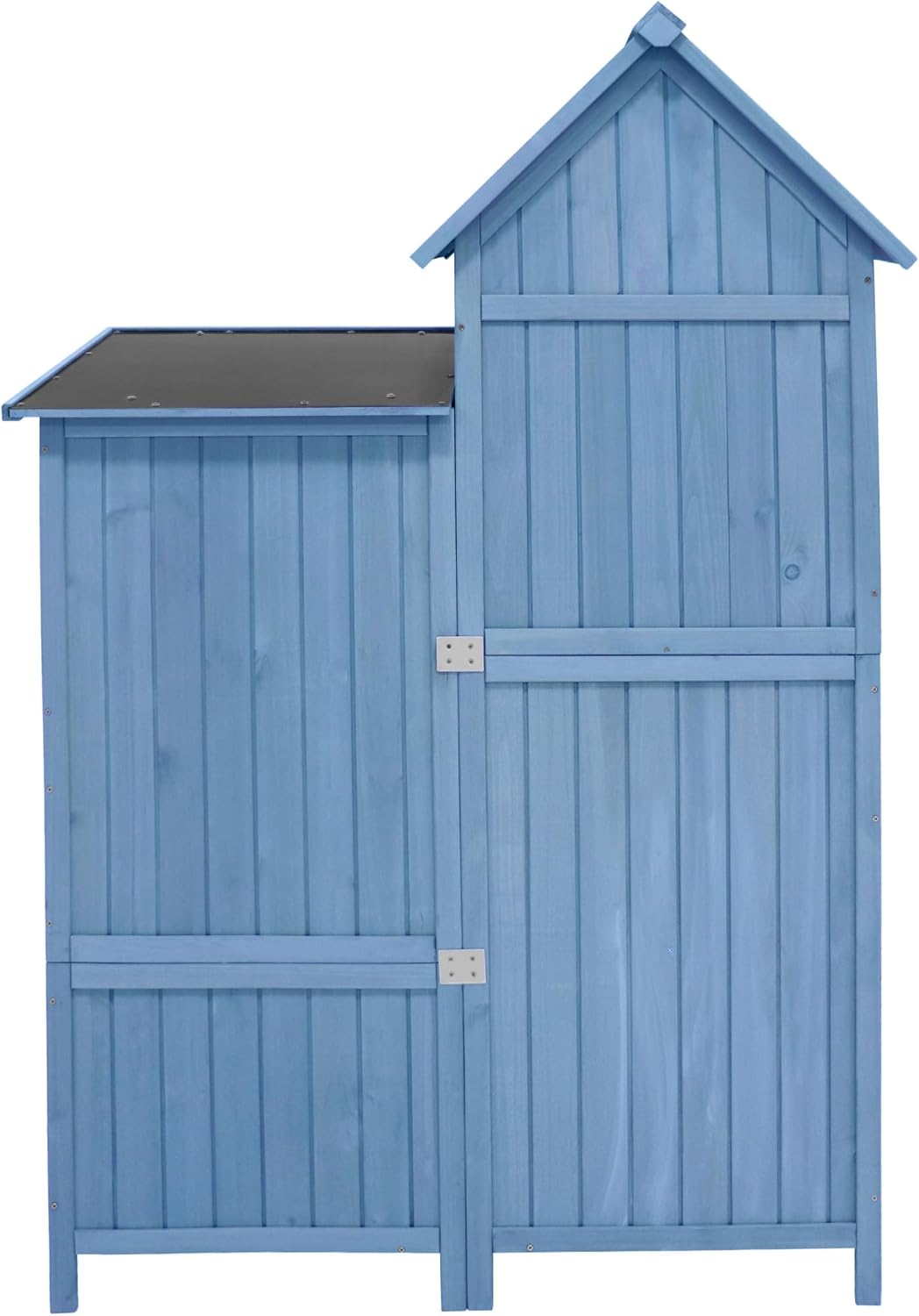 Abri de Jardin en Bois, Cabane de Jardin avec Toit en PVC incliné à loquet, Coffre de Jardin avec Fondation et 2 étagères de Rangement, Armoire Outils de Jardinage, 118x54x173cm Bleu