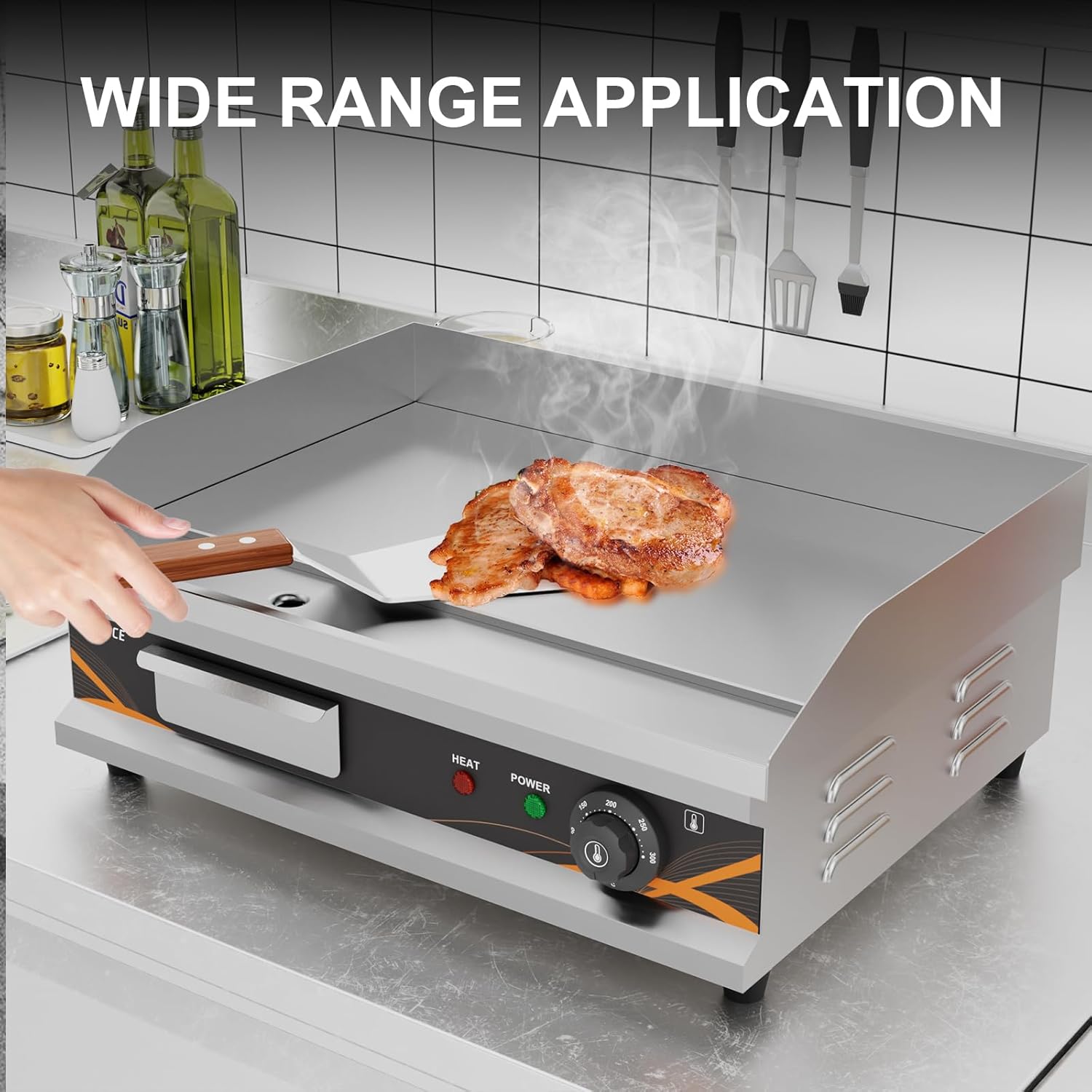 Plancha électrique - Inox 3000W - grande surface de cuisson, grill pro