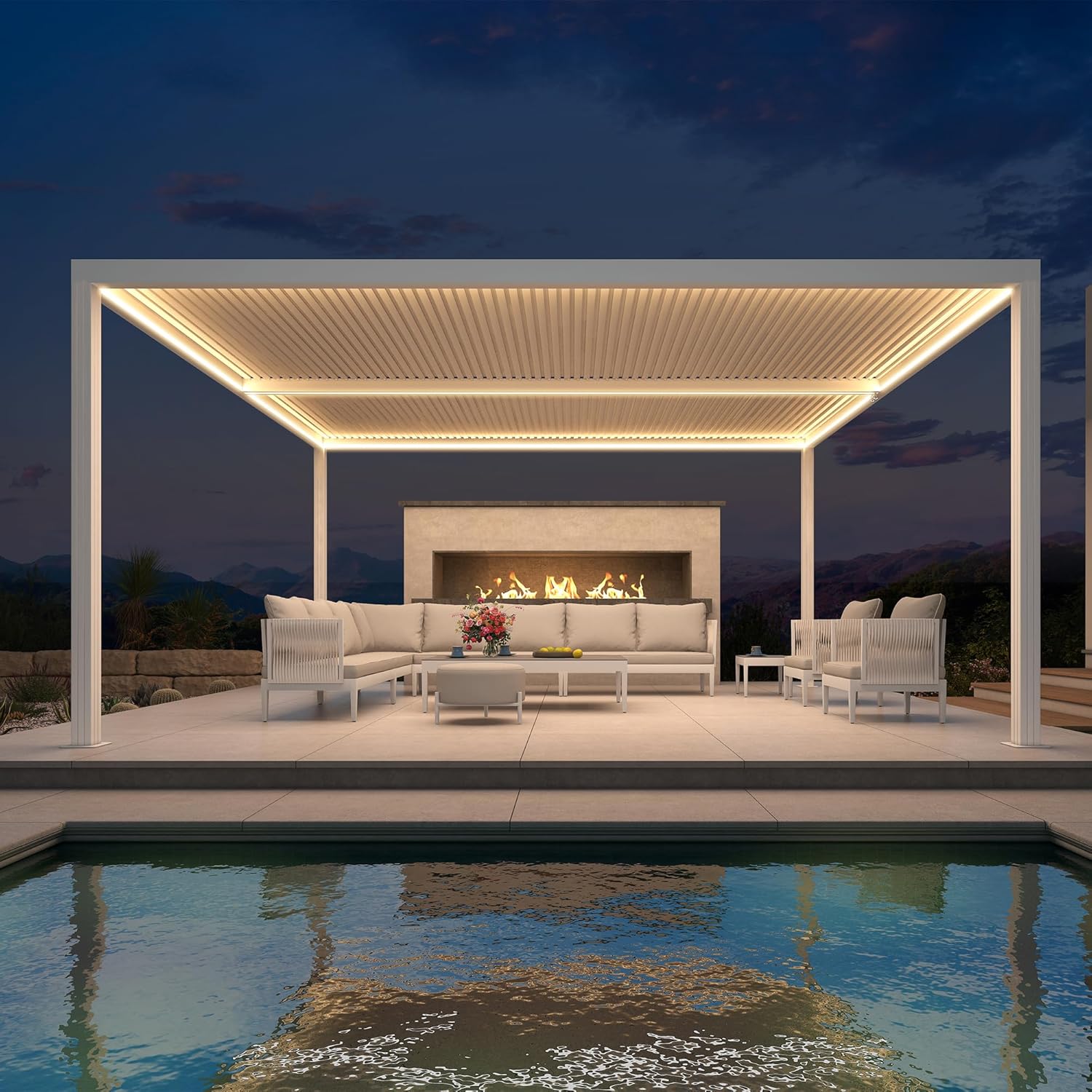 karaca-alisveris - Pergola bioclimatique 4,84x3,68m alu, LED, gouttières