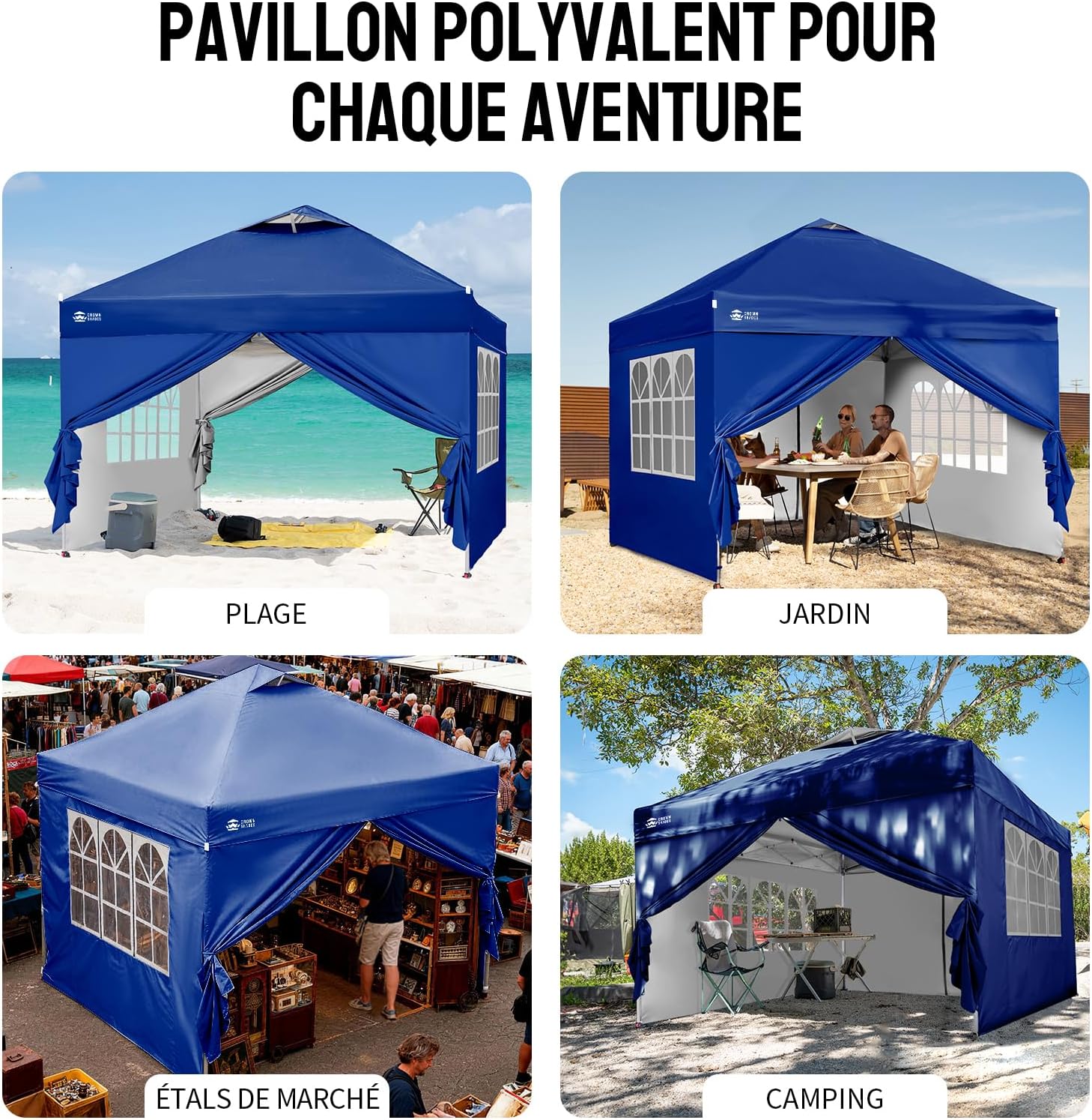 karaca-alisveris - tonnelle pliante 3x3m - imperméable, UPF 50+, 4 parois amovibles