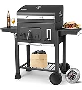 karaca-alisveris Barbecue Charbon de Bois, Chariot à Barbecue XXL, Grand Grill à Charbon avec Couvercle, 2...