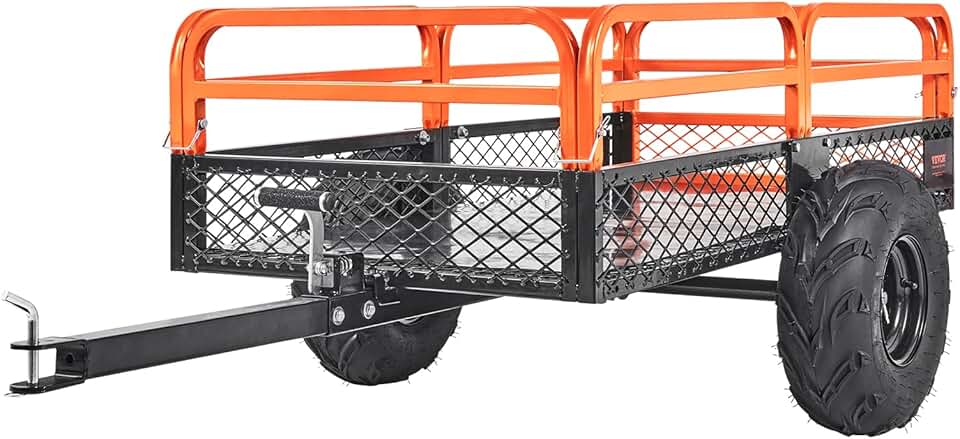 karaca-alisveris Remorque à Benne Basculante Capacité de Charge 680 kg Remorque Utilitaire de Jardin Robuste avec Côtés Amovibles Chariot de Transport à Déversement 0,4 m³​ pour Tracteur, Tondeuse à Gazon, VTT