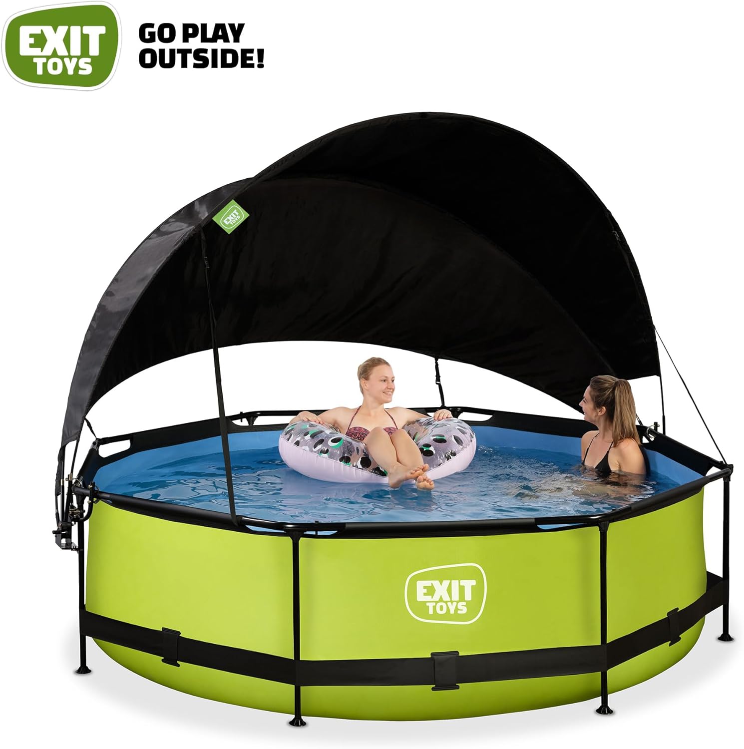 karaca-alisveris Piscine Lime avec Voile d'Ombrage - ø300x76cm - Piscine Hors Sol Ronde avec Pompe Filtrante à Cartouche - Protection Optimale Contre Les Rayons UV - Entrée Basse - Design Unique - Vert