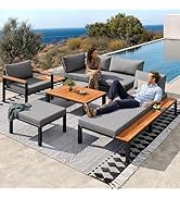 Ensemble Salon de Jardin Exterieur Modulable 4 Places Aluminium et Résine Tressée Gris, Canapé d'...