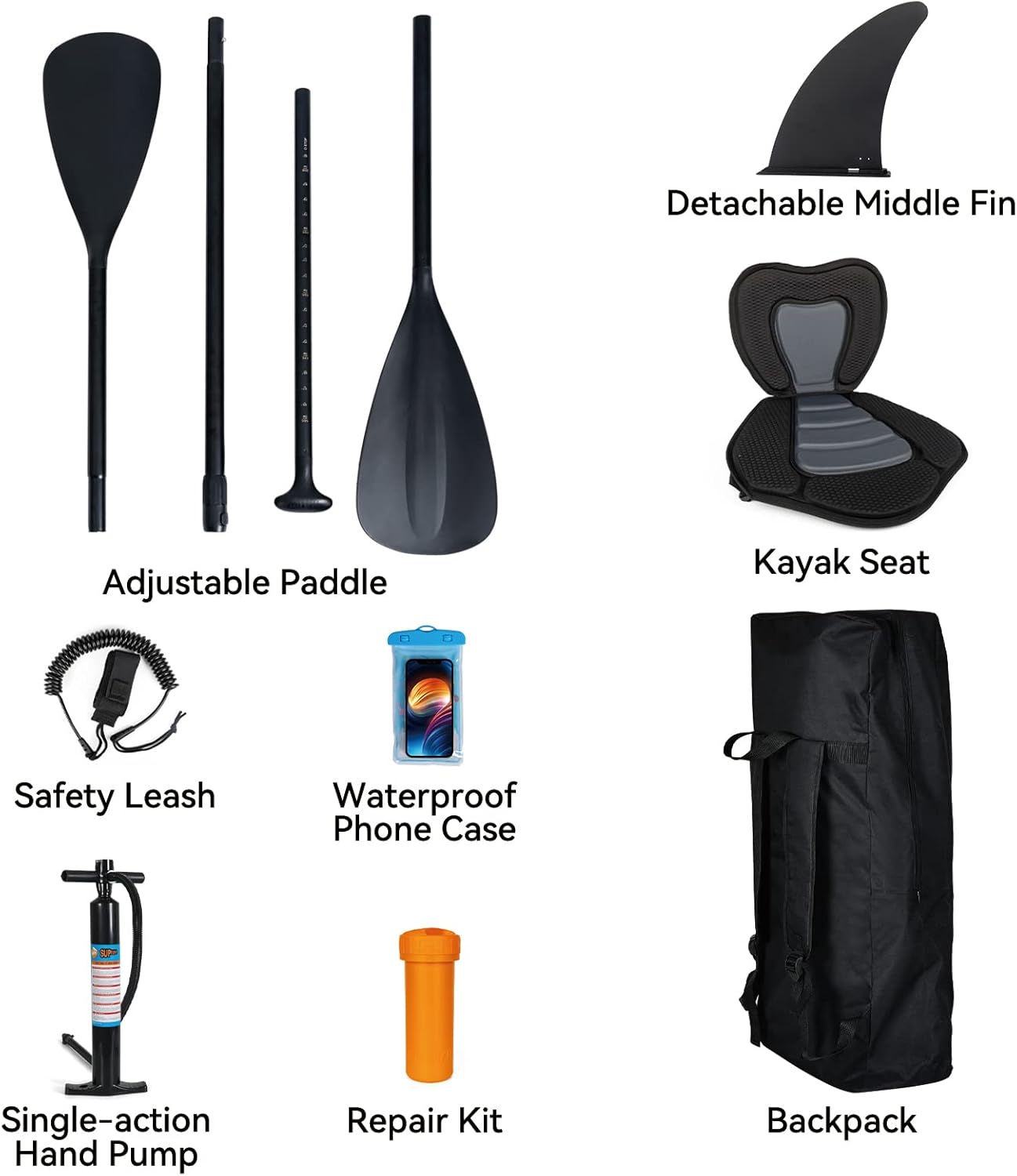karaca-alisveris - Paddle gonflable adulte - 320/335cm - 2 places, siège kayak, pagaie alu, support caméra, pompe, 150kg