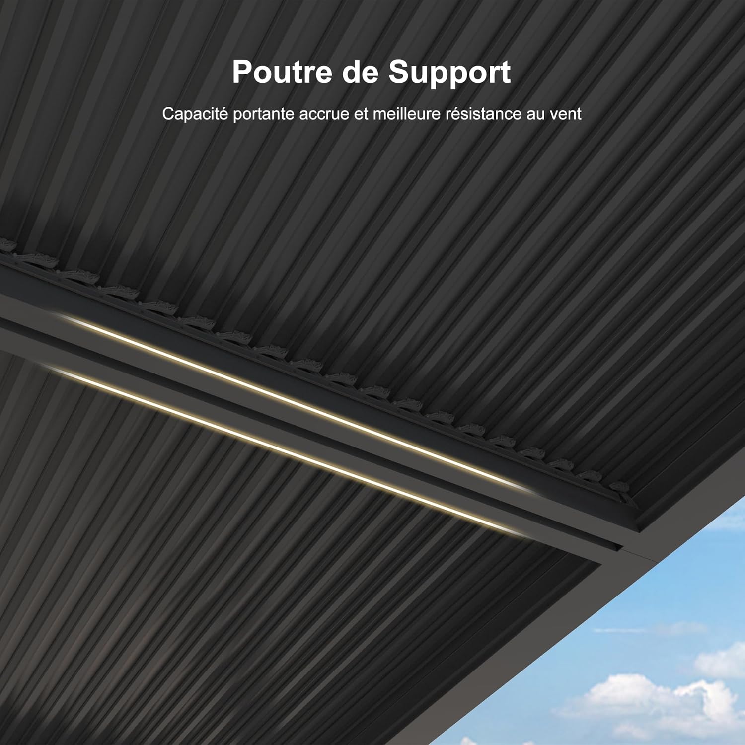 karaca-alisveris - Pergola bioclimatique 4,24x3m, aluminium, lames orientables, éclairage extérieur, 12,72m², Gris