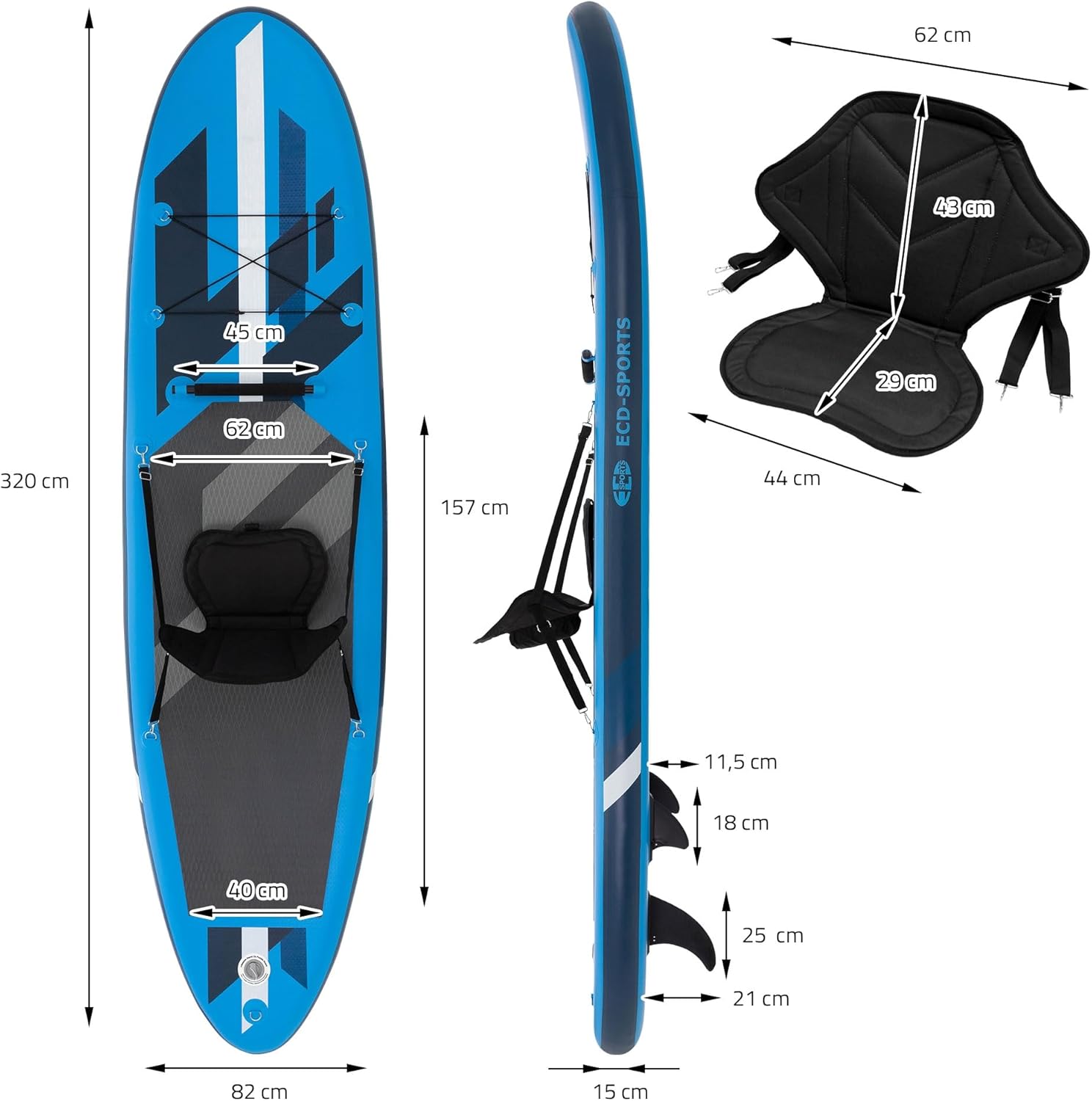 karaca-alisveris Stand Up Surf Paddle Board Gonflable 305/308/320/380 cm | PVC | jusqu'à 120/150 kg | Épaisseur 10/15 cm | Planche de Surf Pagaie Sac de Transport Pompe à Air | Diverses Couleurs Modèles