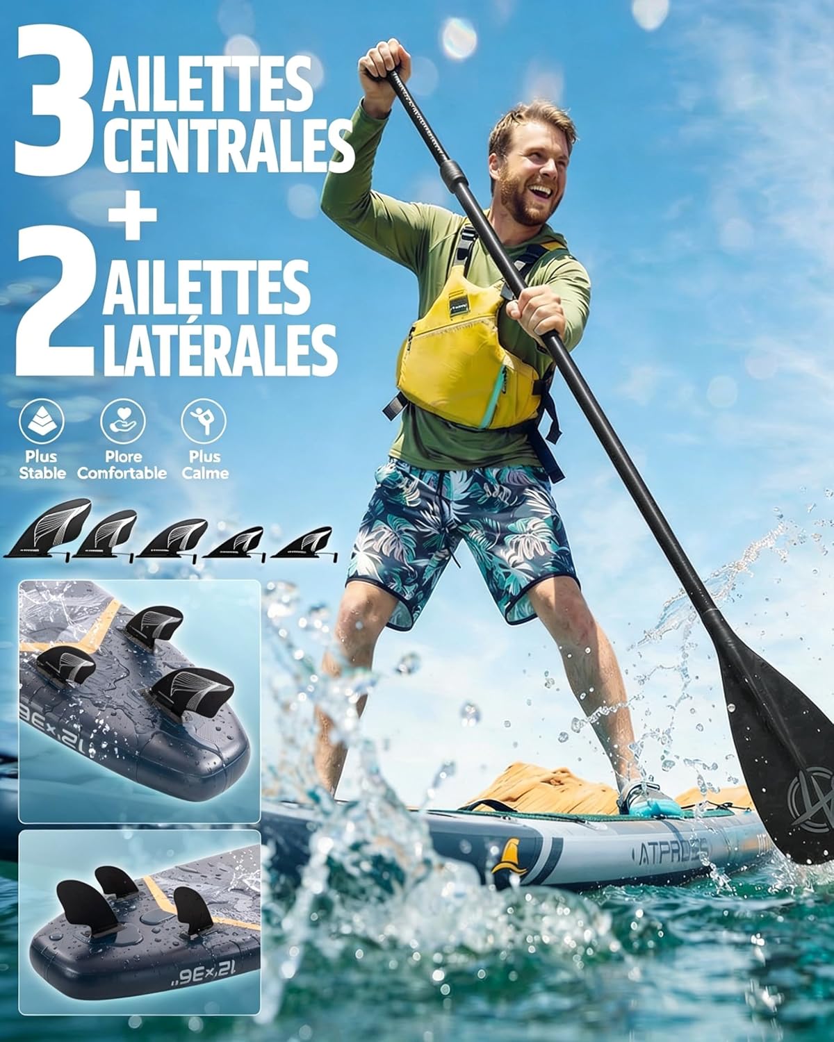 Planche de Paddle Gonflable Adulte avec Siège Kayak & Accessoires, 366x92cm Sup Extra Large & Stable, Charge 240kg, Kayak Gonflable 2 Places pour Yoga, Pêche et Surf