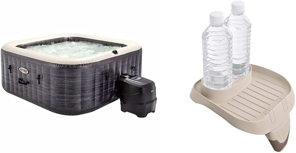 karaca-alisveris - 28450EX - Pure Spa Bulles Ardoise 4 Places, Gris Ardoise & Porte Verre Pure Spa